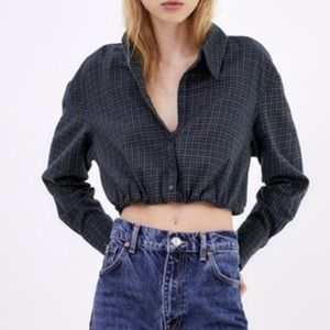 Zara cropped flannel plaid shirt